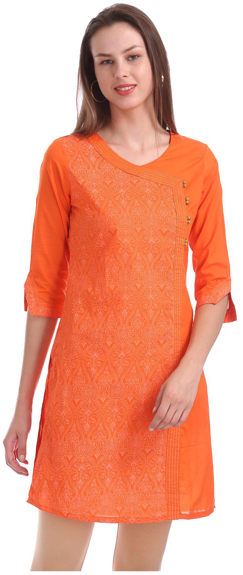 

Karigari Women Orange Printed Assymetrical Kurta