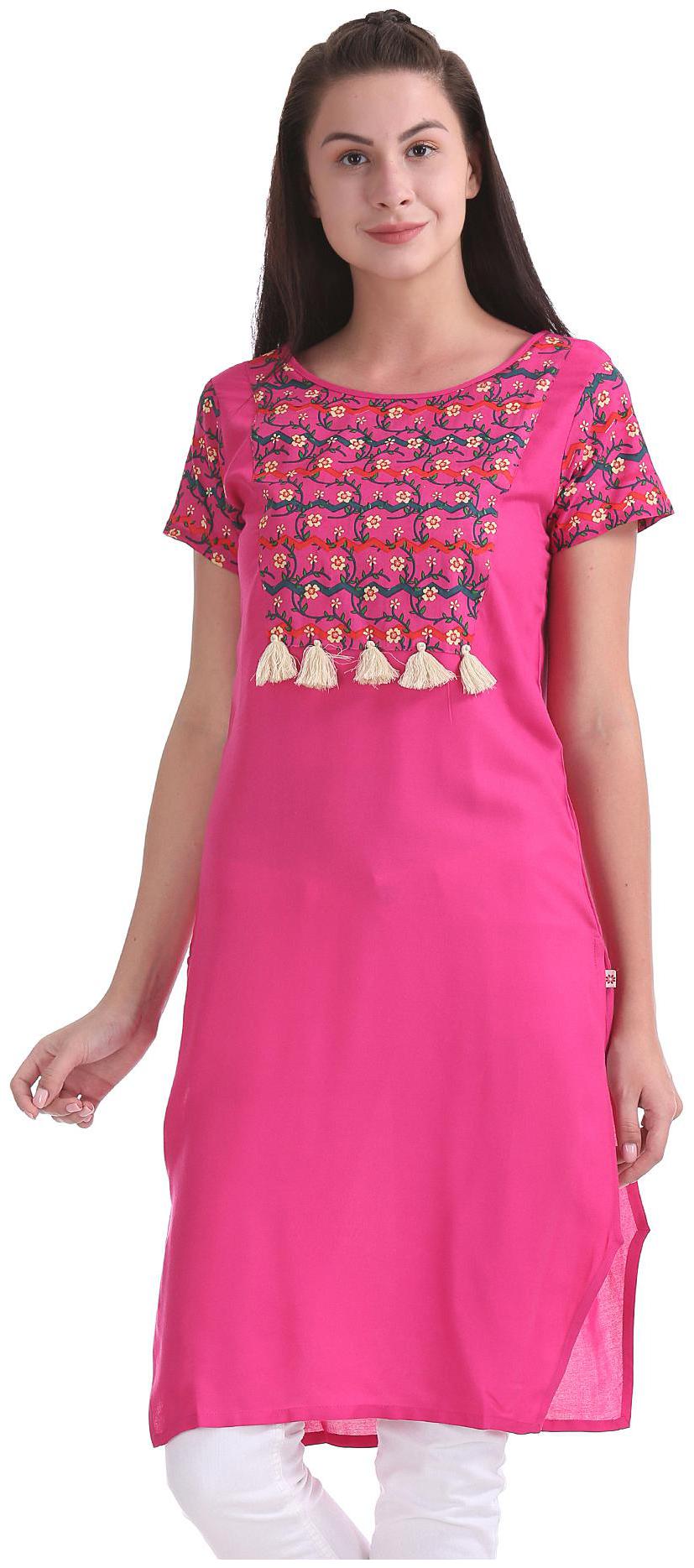 

Karigari Women Pink Printed Straight Kurta