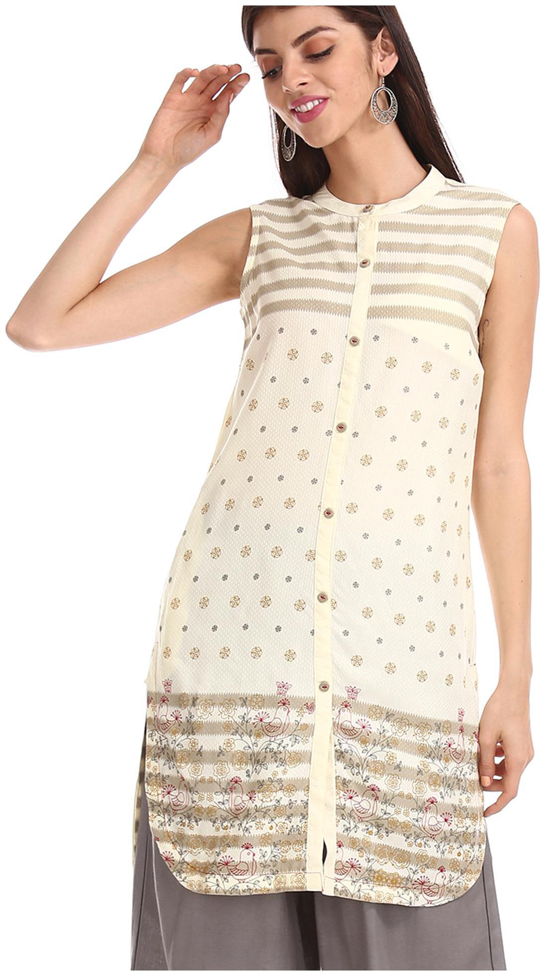 

Karigari Women White Printed Straight Kurta