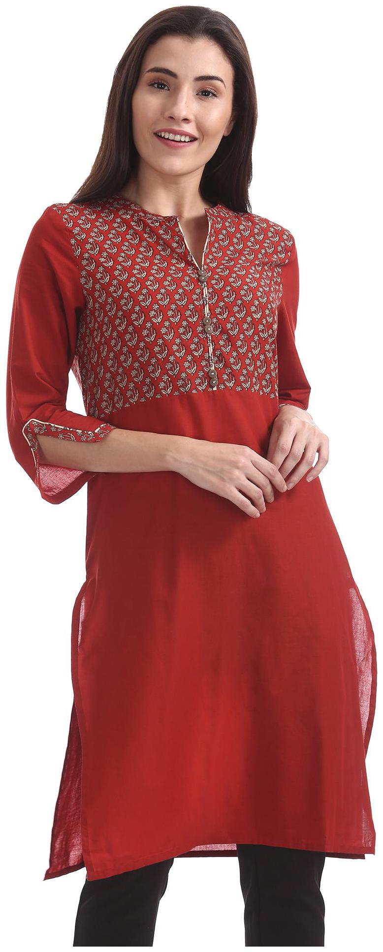 

Karigari Women Brown Printed Straight Kurta