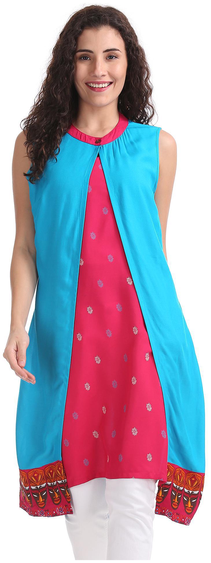 

Karigari Women Blue Printed Layered Kurta