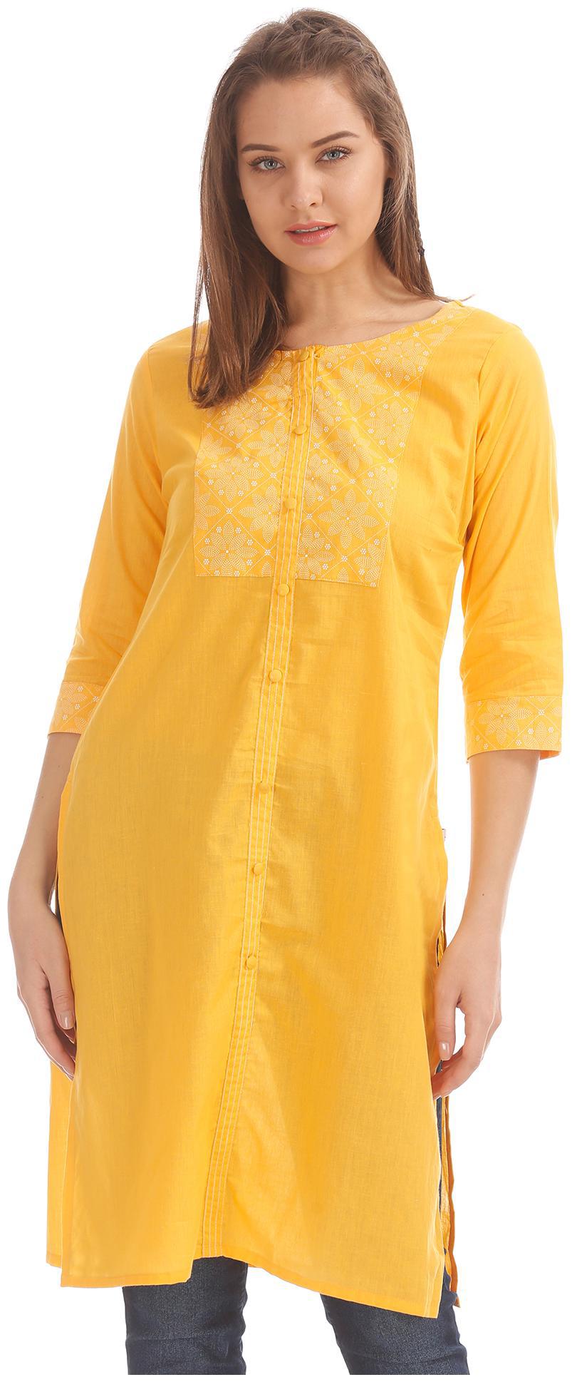 

Karigari Women Yellow Printed Straight Kurta