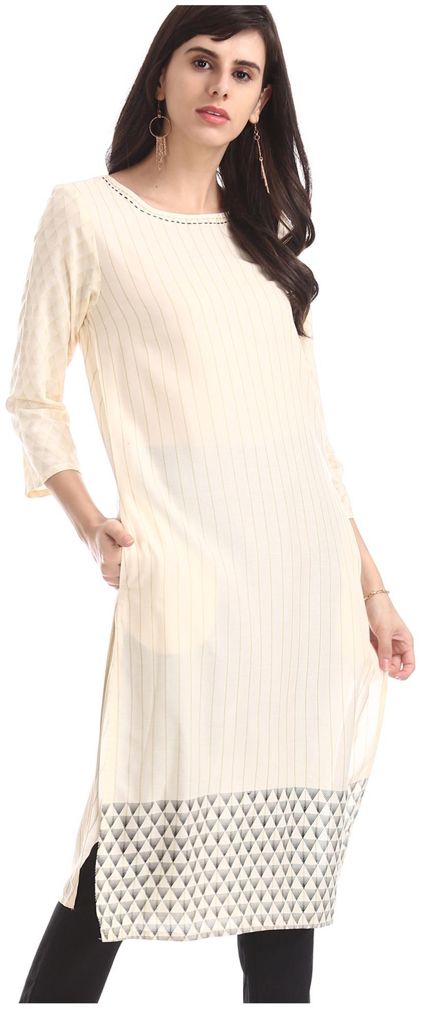 

Karigari Women White Striped Straight Kurta