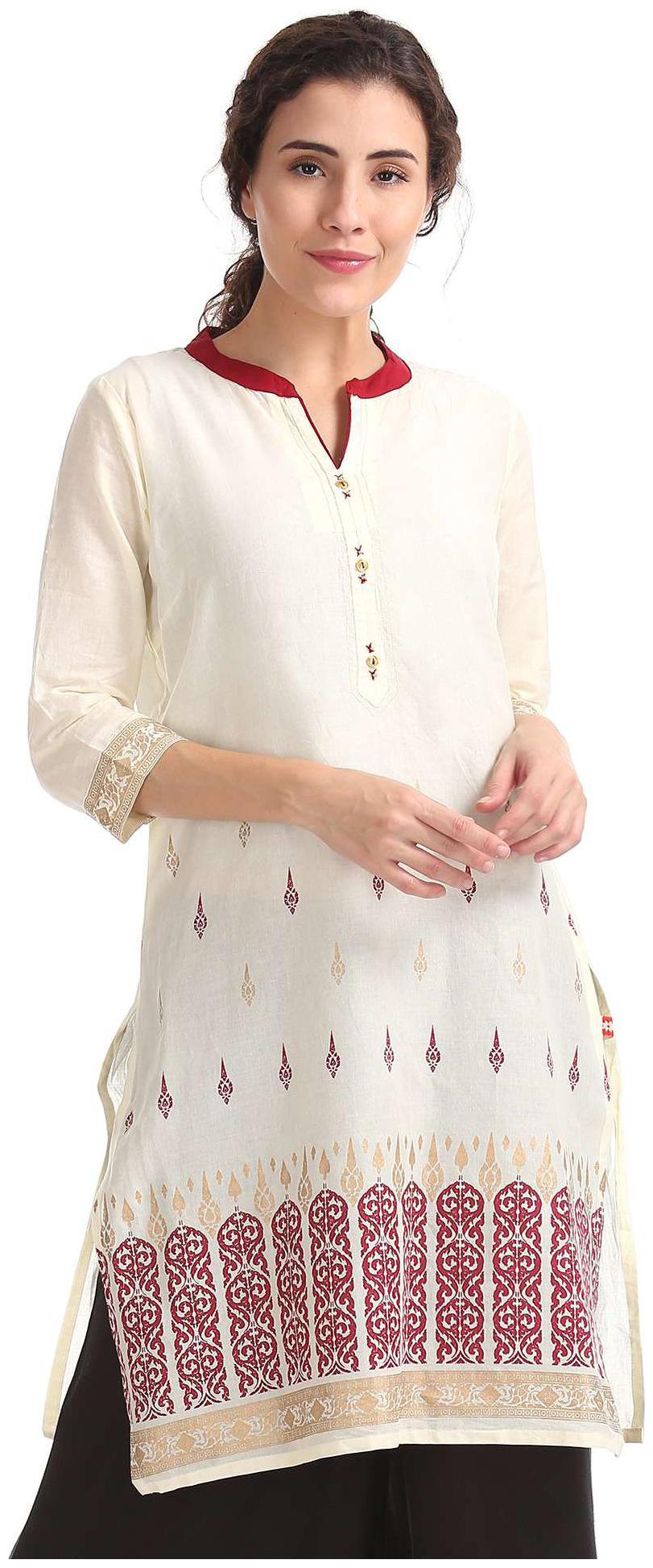 

Karigari Women White Printed Straight Kurta