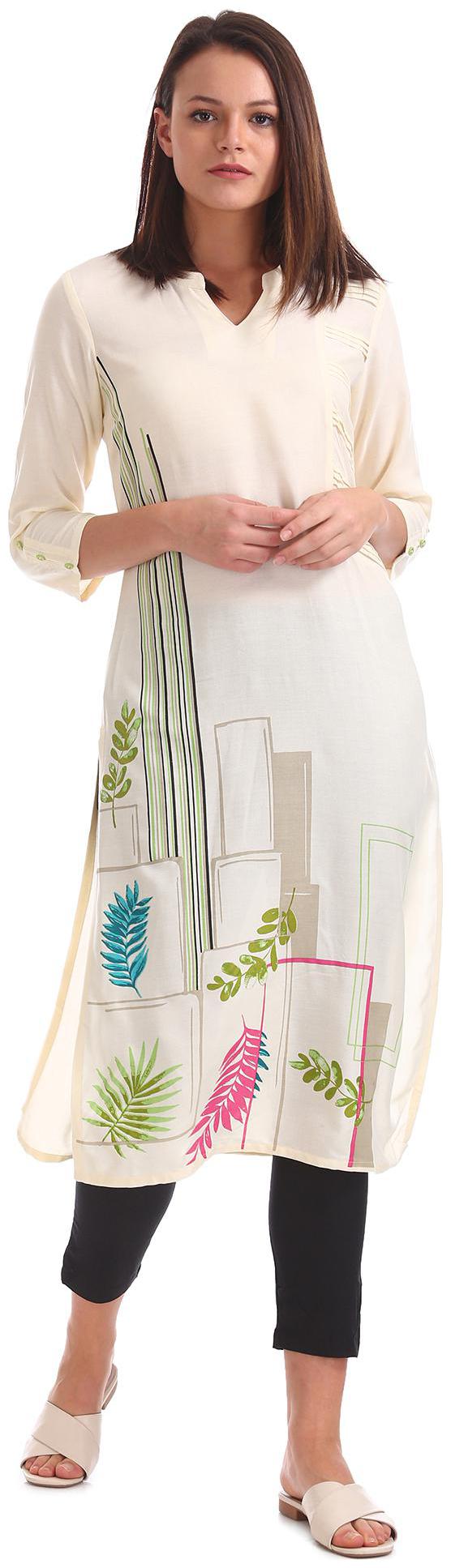 

Karigari Women White Printed Straight Kurta