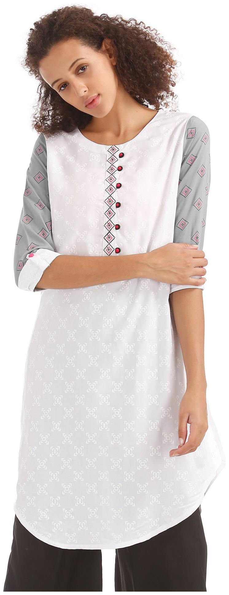 

Karigari Women White Printed Straight Kurta