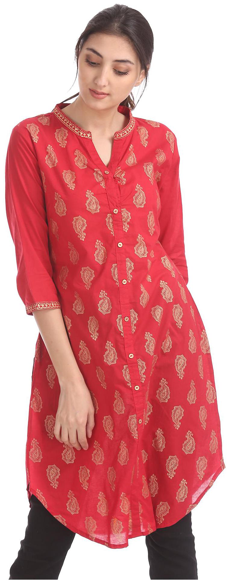 

Karigari Women Red Printed Straight Kurta