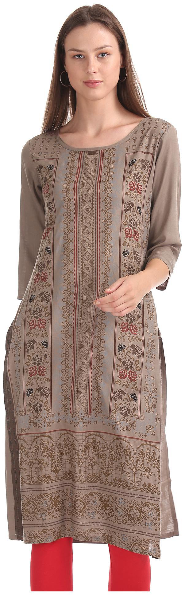 

Karigari Women Brown Printed Straight Kurta