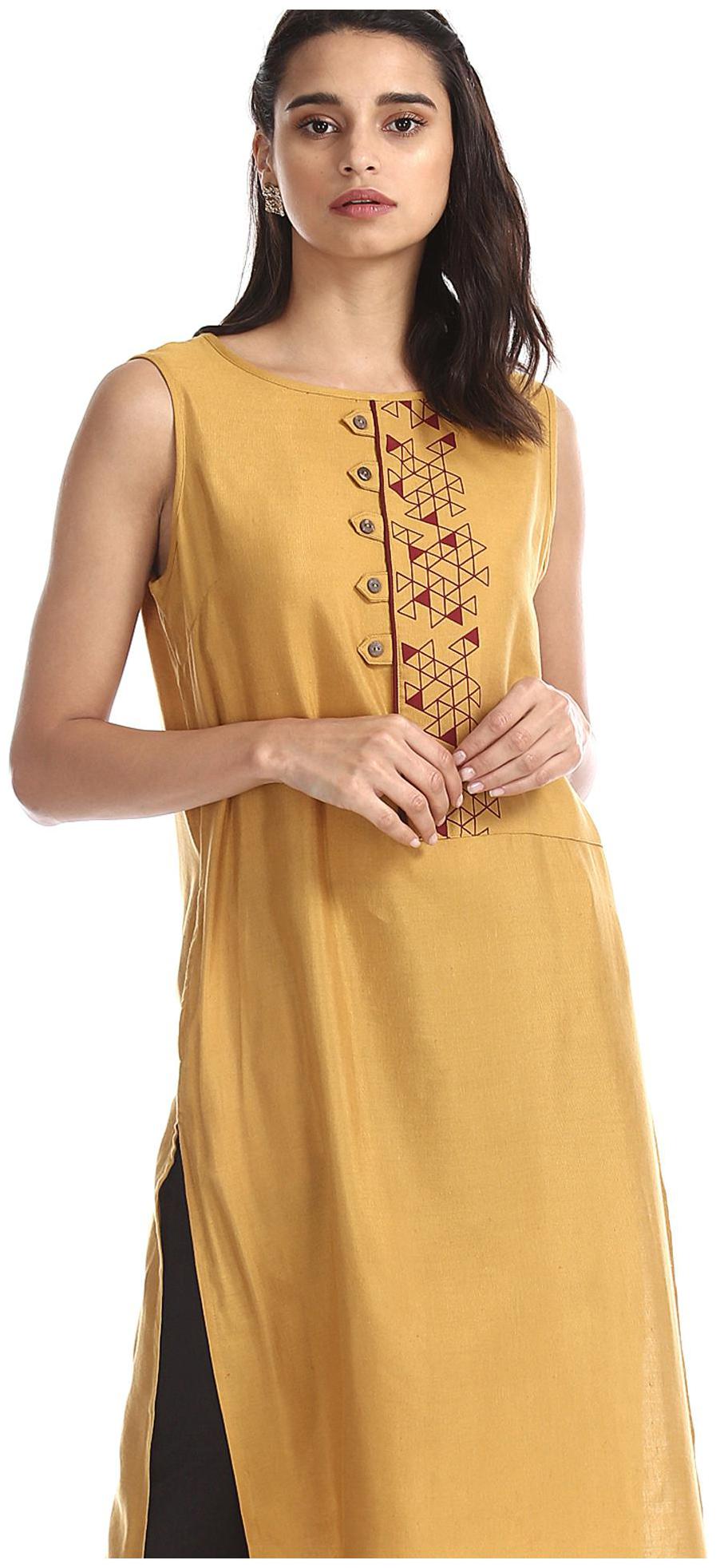 

Karigari Women Yellow Printed Straight Kurta