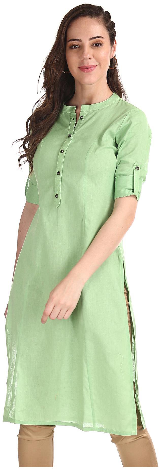 

Karigari Women Green Solid Straight Kurta