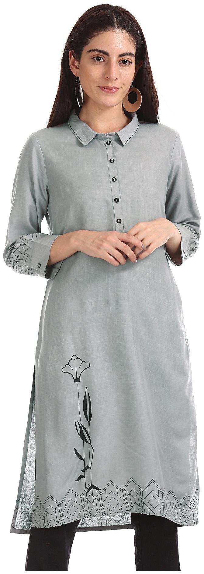 

Karigari Women Grey Printed Straight Kurta