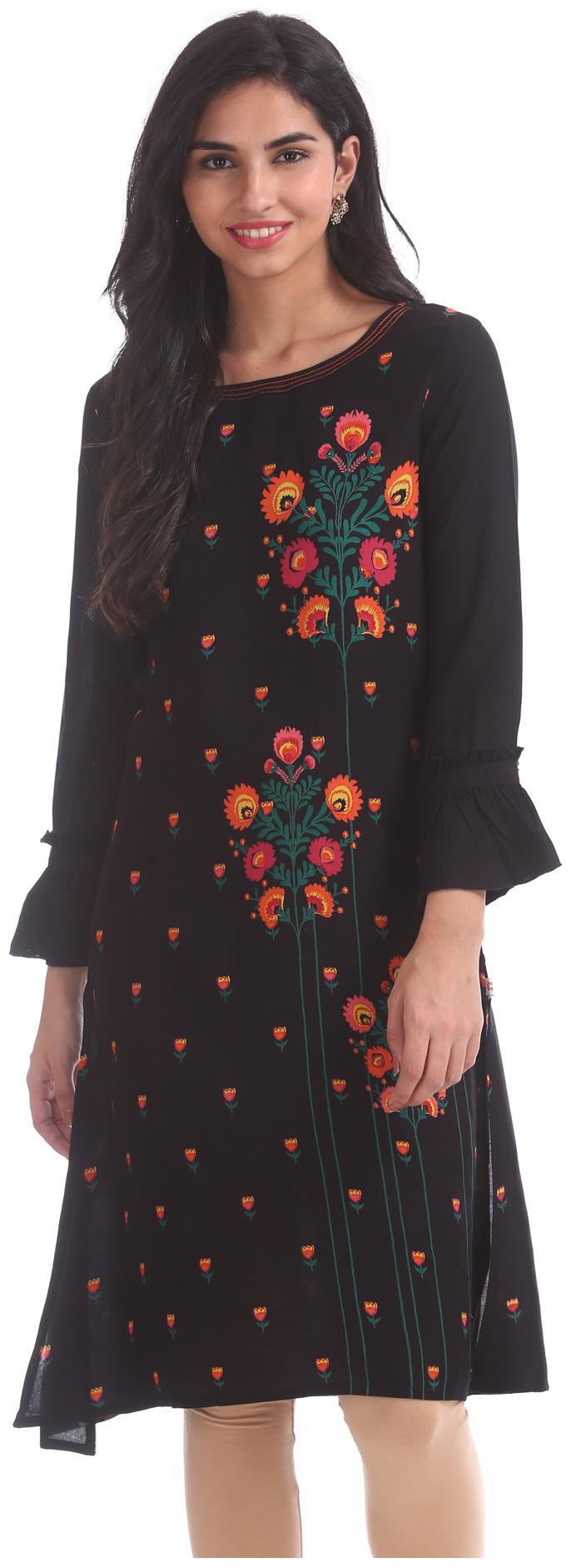 

Karigari Women Black Printed Straight Kurta