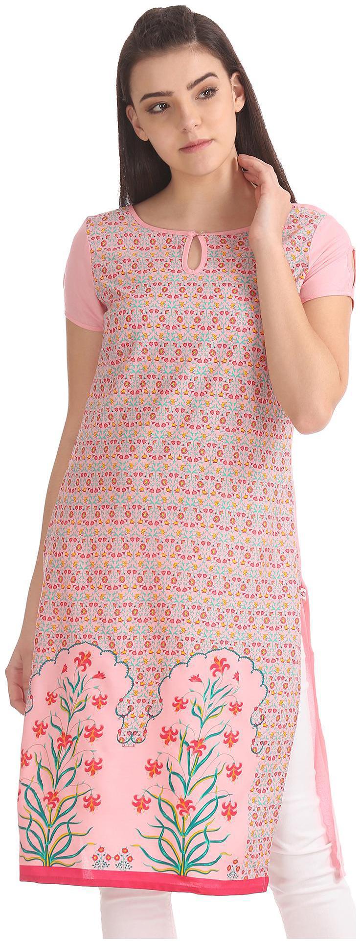 

Karigari Women Pink Printed Straight Kurta