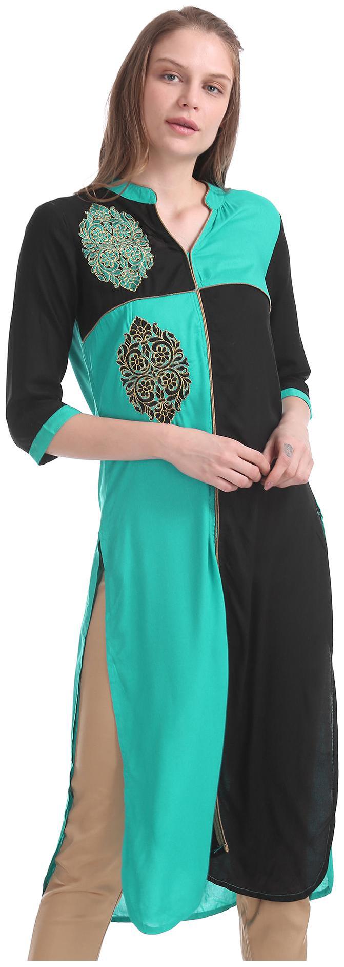 

Karigari Women Black Colorblocked Straight Kurta