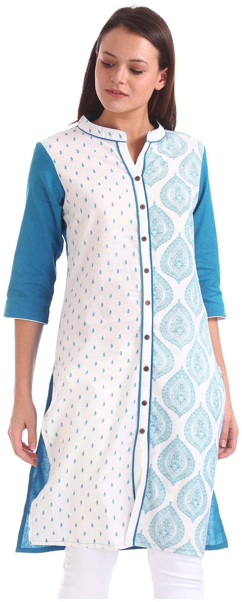 

Karigari Women Blue Printed Straight Kurta