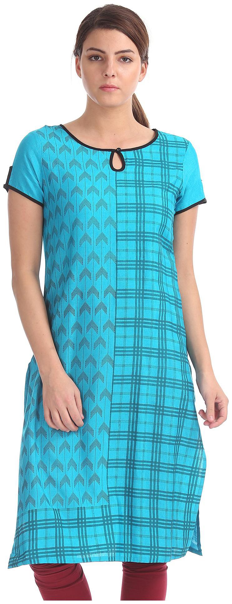 

Karigari Women Blue Printed Straight Kurta