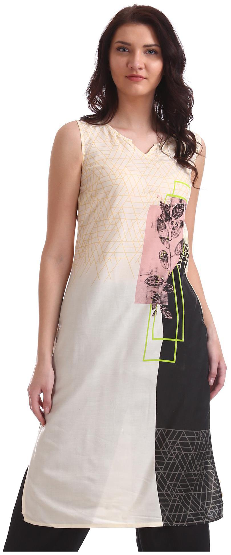 

Karigari Women White Printed Straight Kurta