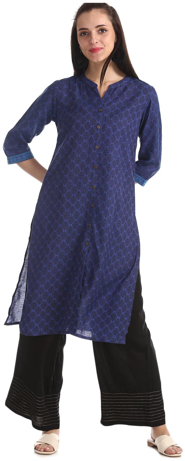 

Karigari Women Blue Printed Straight Kurta