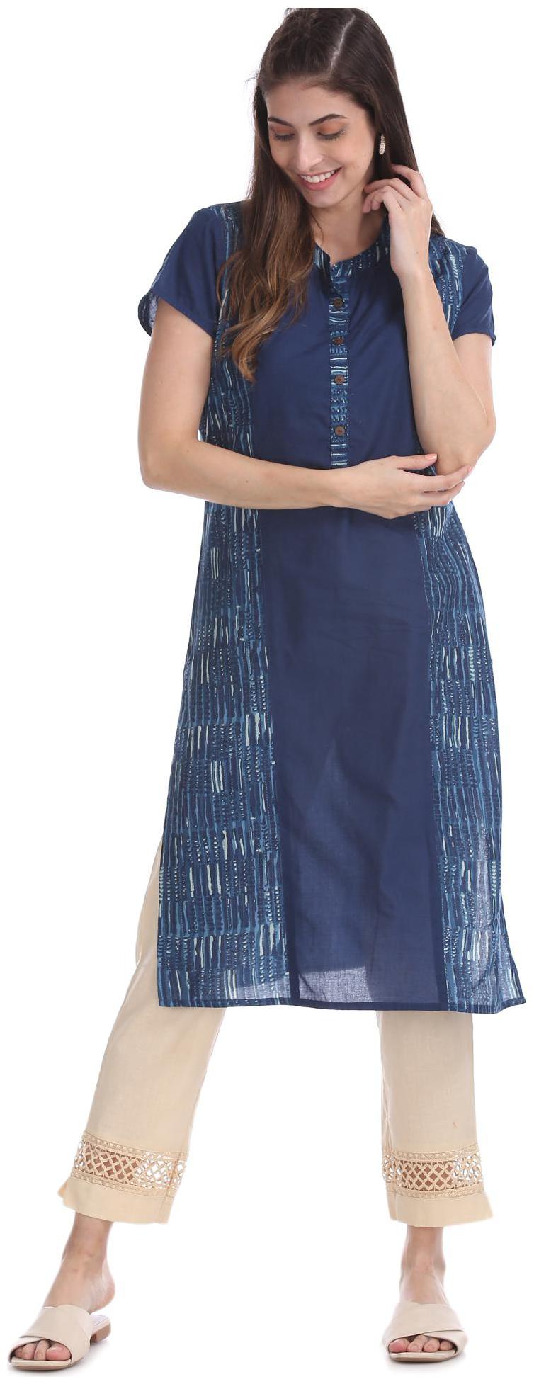 

Karigari Women Blue Printed Straight Kurta