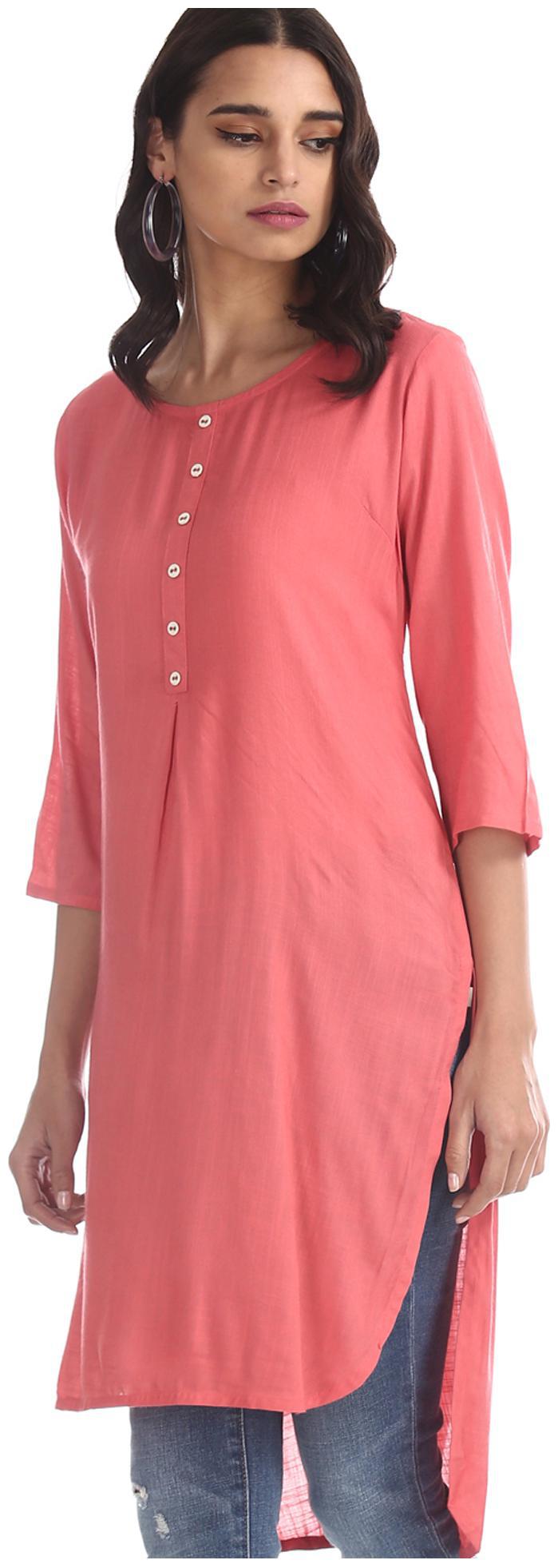 

Karigari Women Pink Solid Straight Kurta