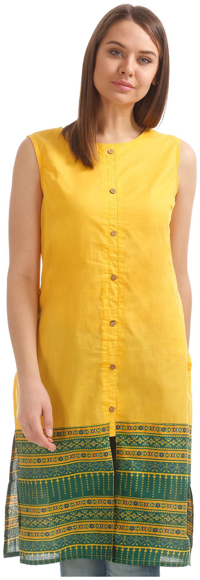 

Karigari Women Yellow Printed Straight Kurta