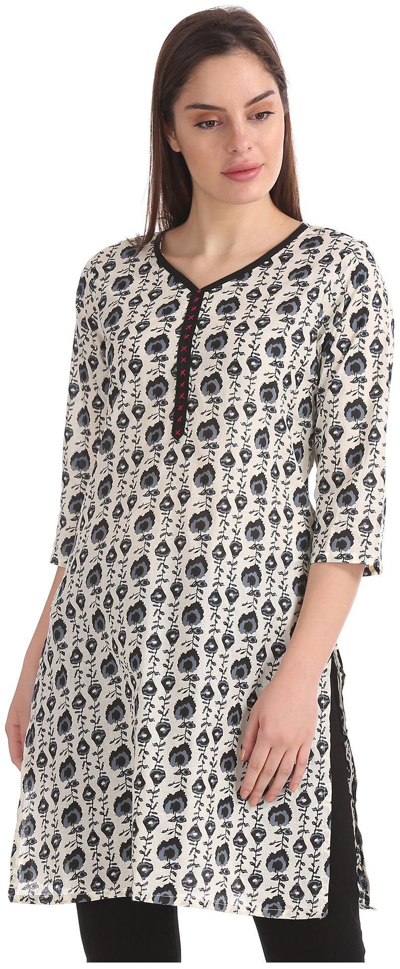 

Karigari Women Beige Printed Straight Kurta