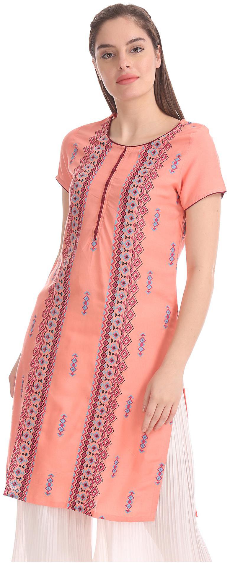 

Karigari Women Orange Printed Straight Kurta