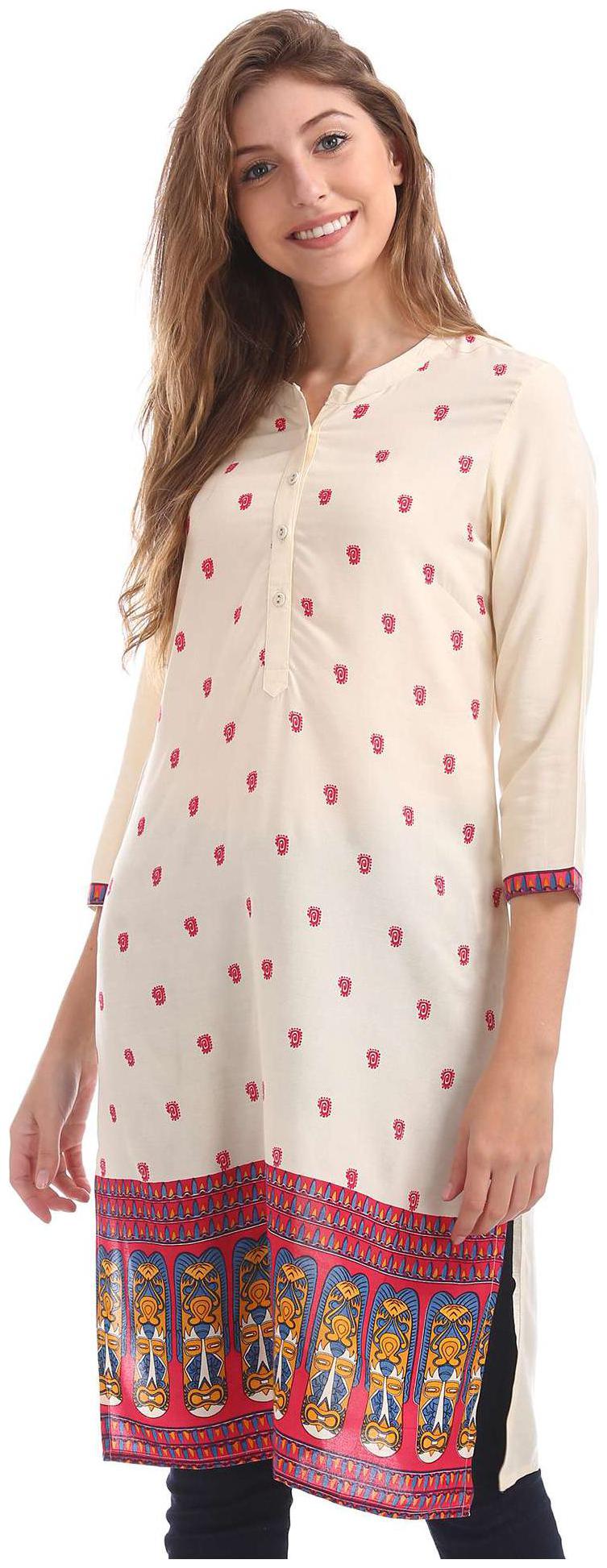 

Karigari Women White Printed Straight Kurta