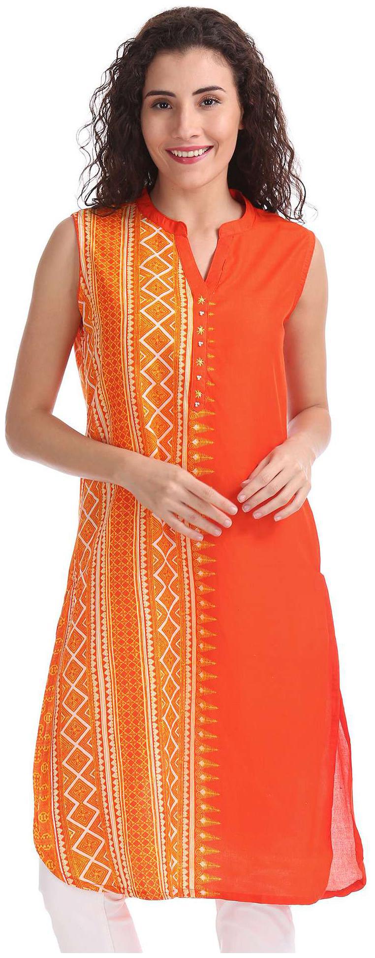 

Karigari Women Orange Printed Straight Kurta