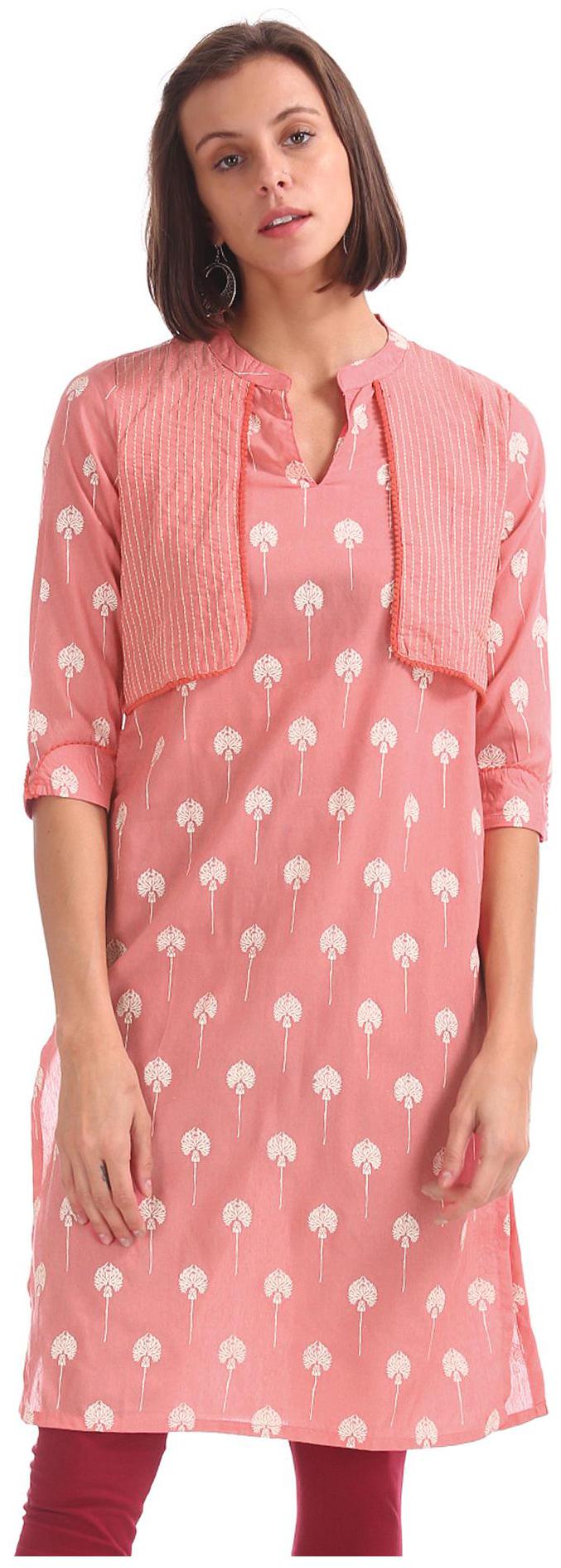 

Karigari Women Pink Printed Straight Kurta