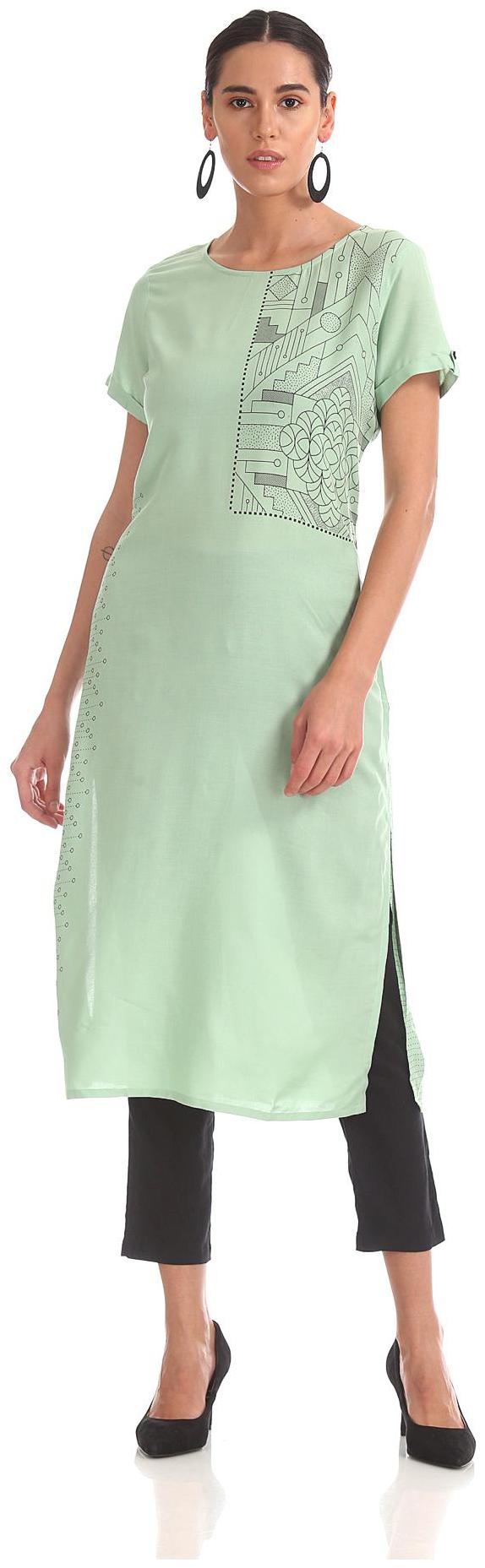 

Karigari Women Green Printed Straight Kurta