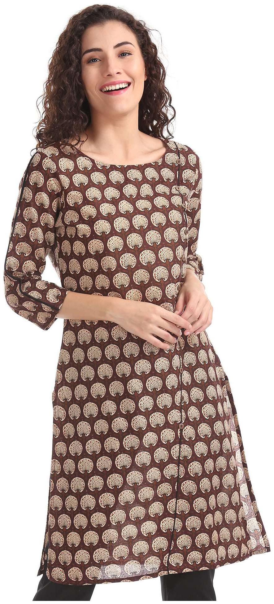

Karigari Women Brown Printed Straight Kurta