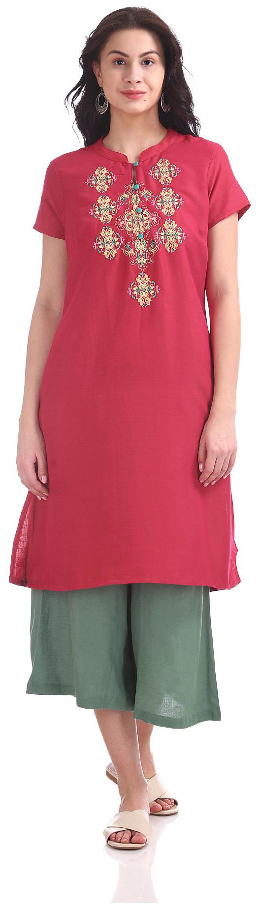 

Karigari Women Pink Embroidered Straight Kurta