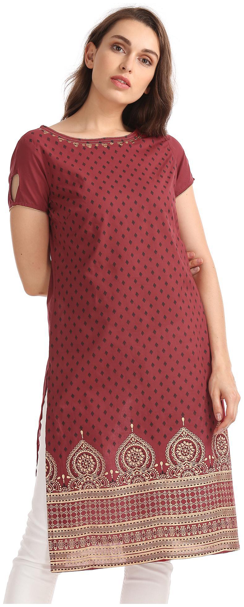

Karigari Women Red Printed Straight Kurta