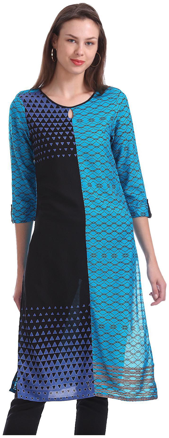 

Karigari Women Blue Printed Straight Kurta