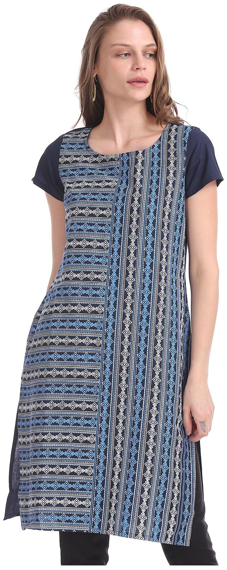 

Karigari Women Blue Printed Straight Kurta