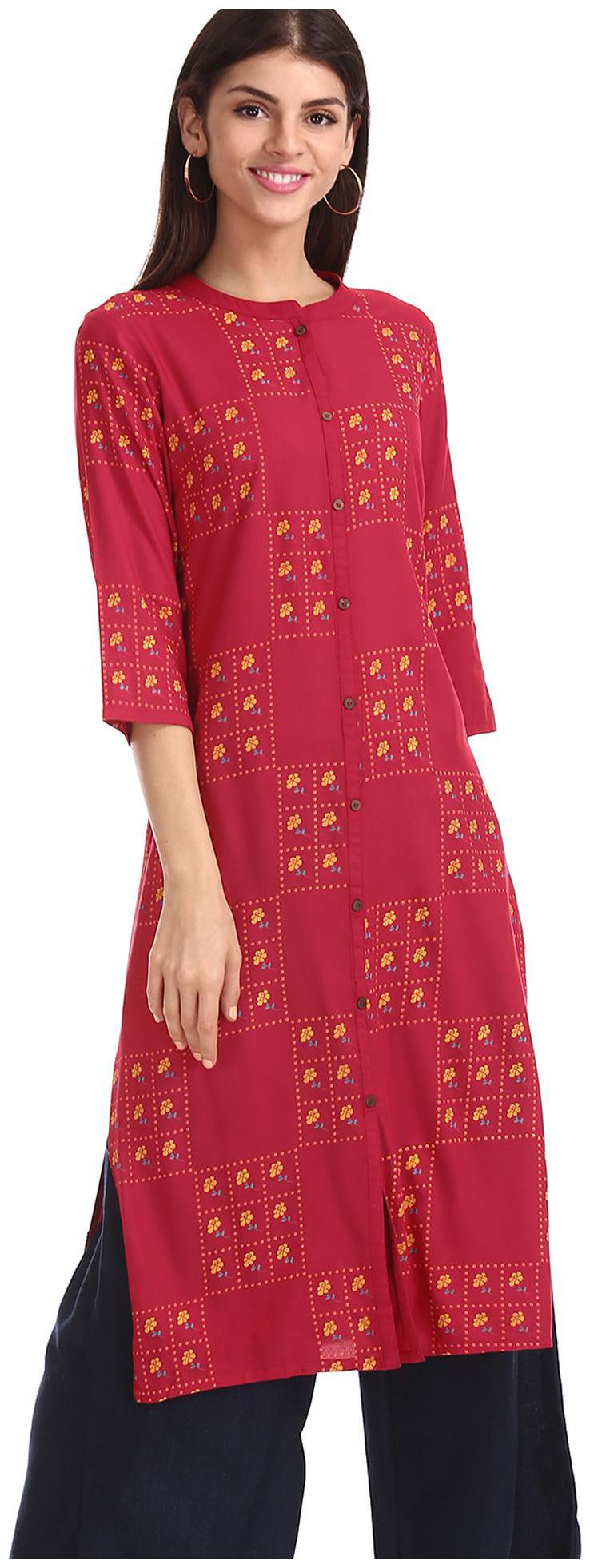 

Karigari Women Red Printed Straight Kurta