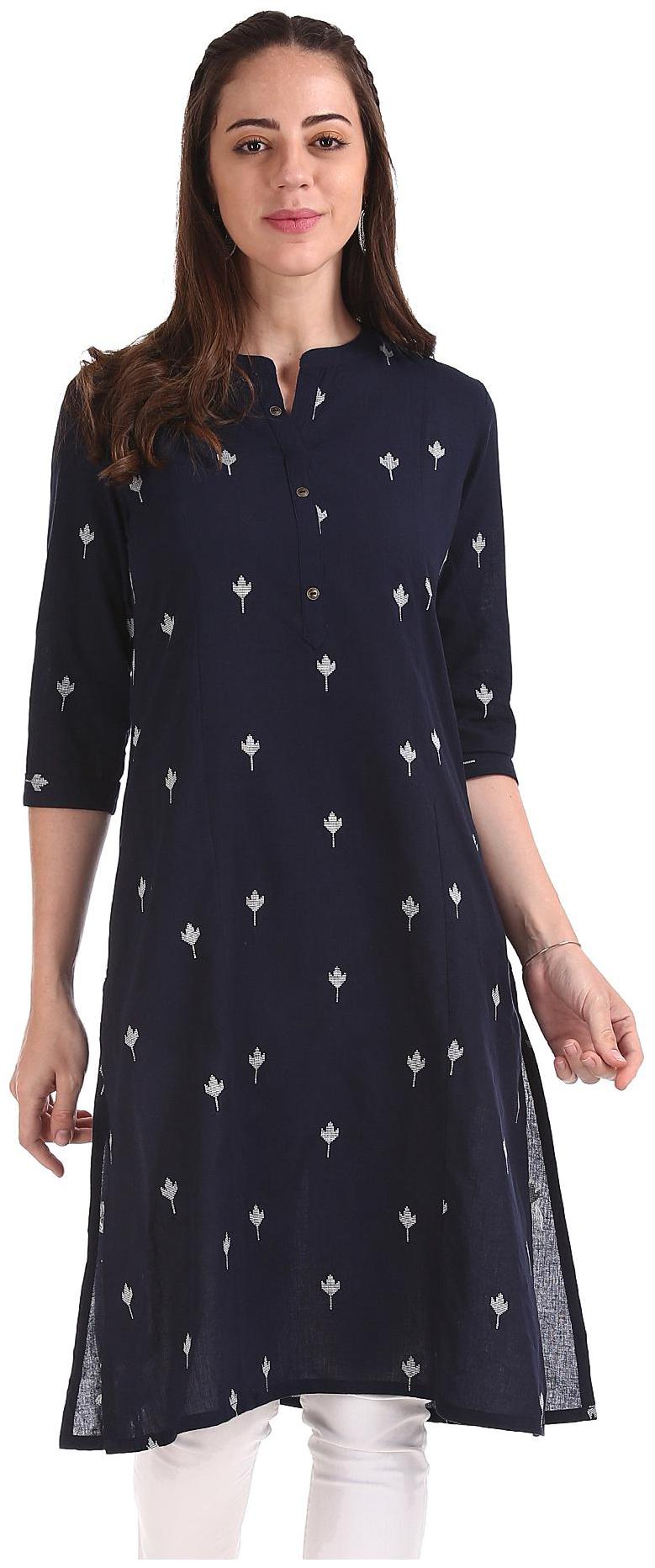 

Karigari Women Blue Printed Straight Kurta