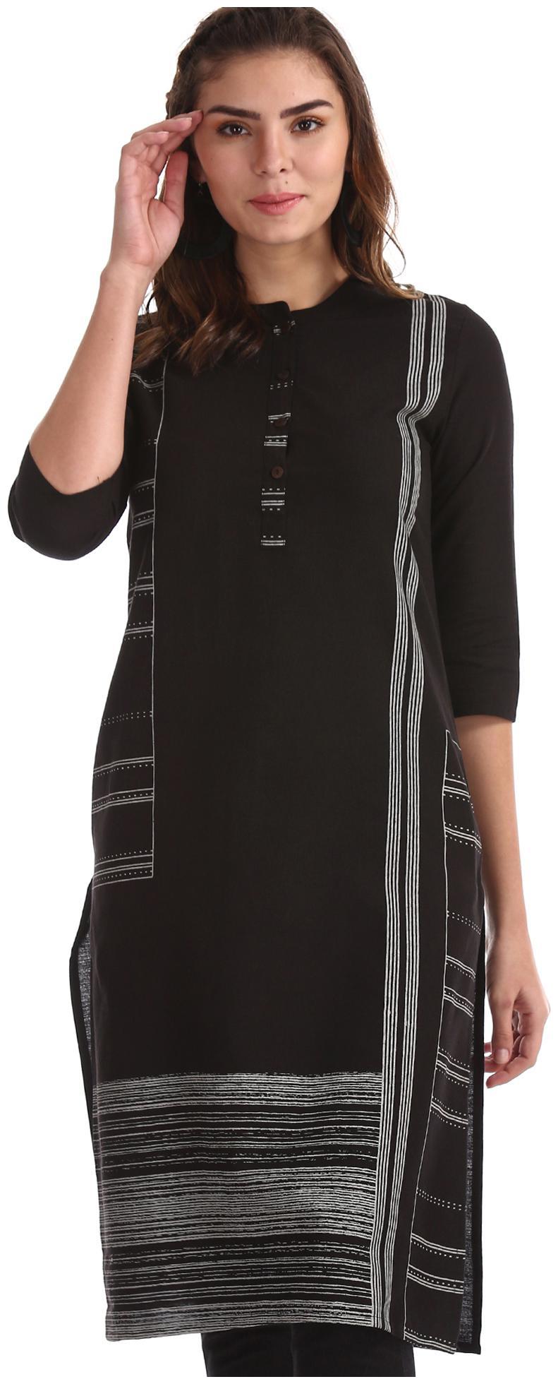 

Karigari Women Black Printed Straight Kurta
