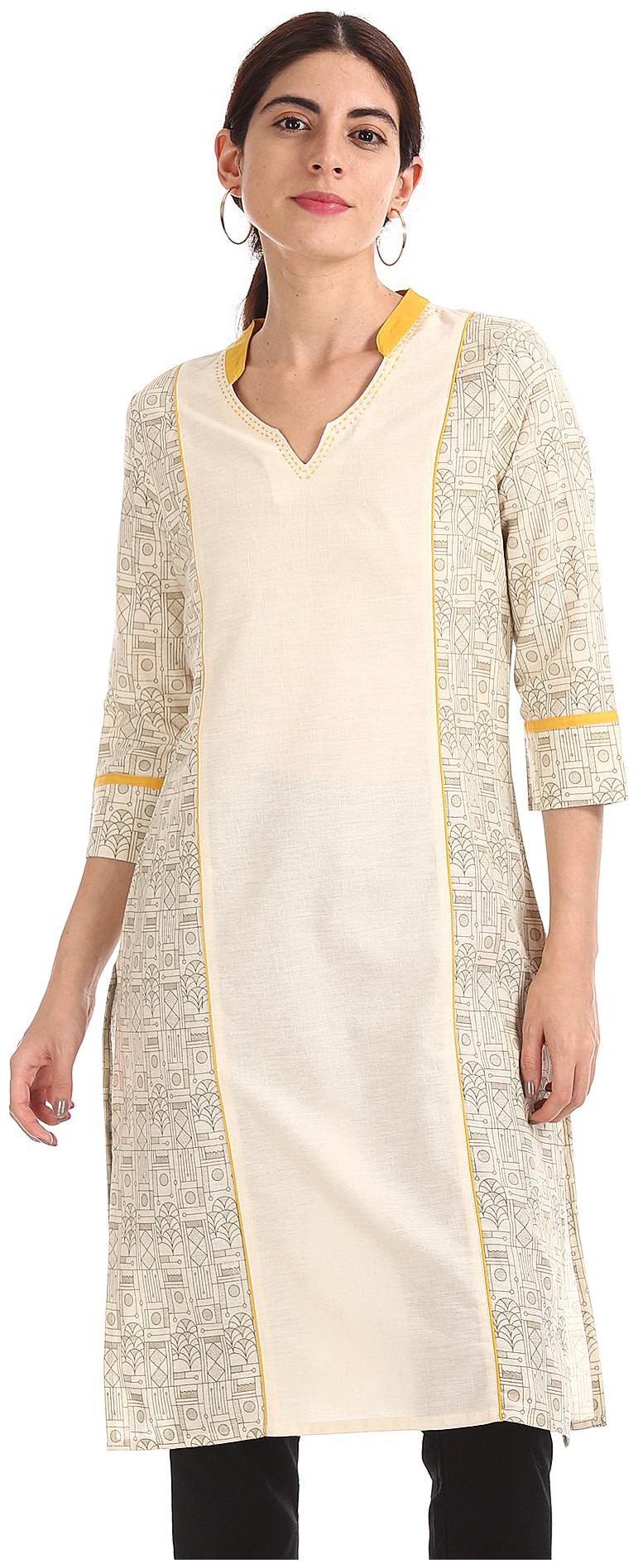 

Karigari Women White Printed Straight Kurta