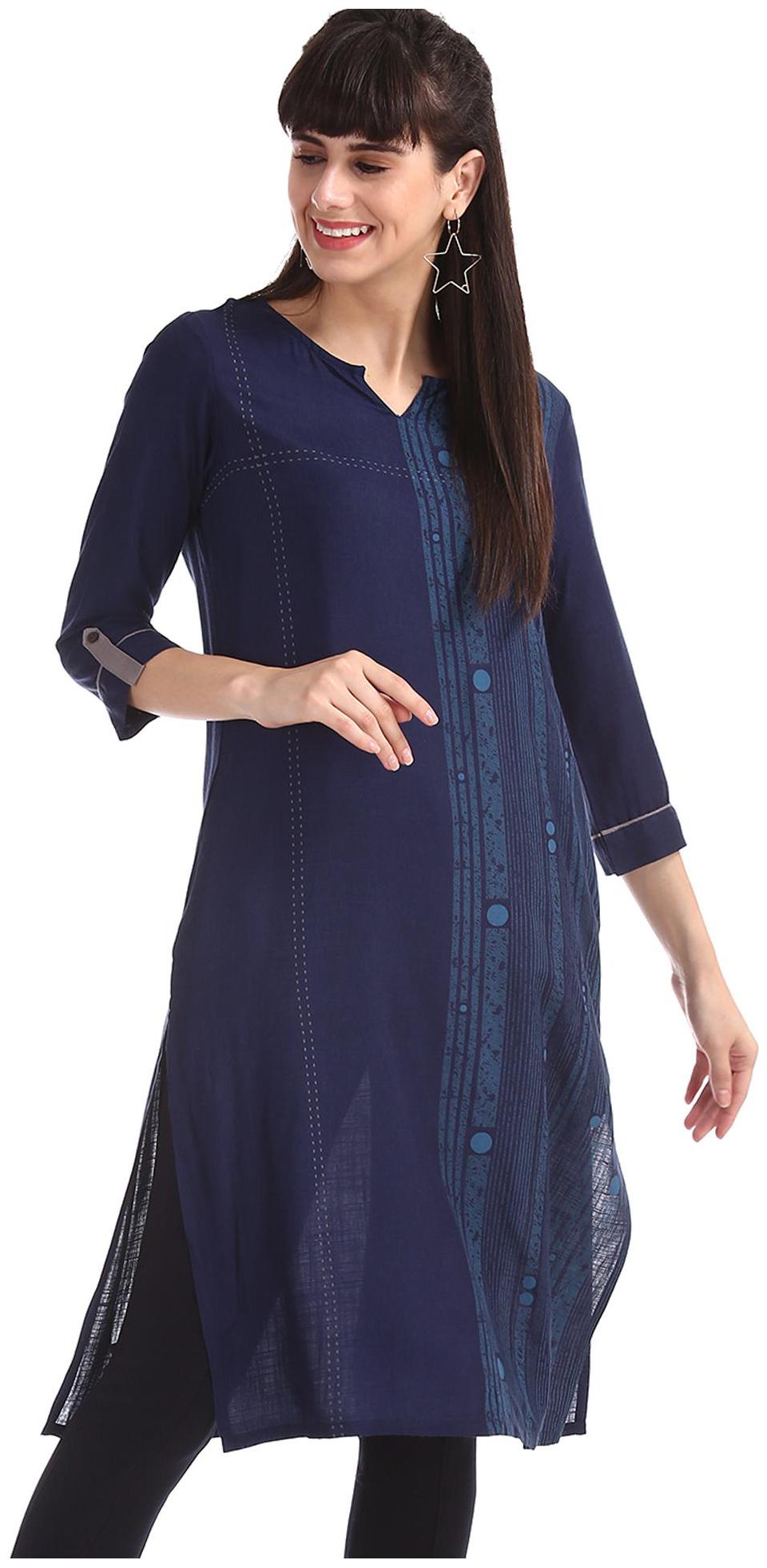 

Karigari Women Blue Printed Straight Kurta