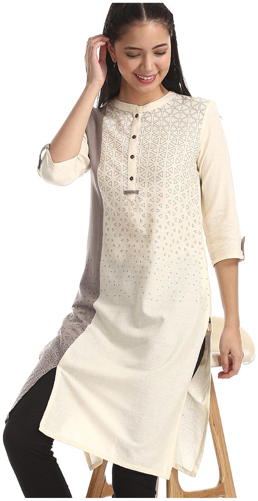 

Karigari Women Beige Printed Straight Kurta