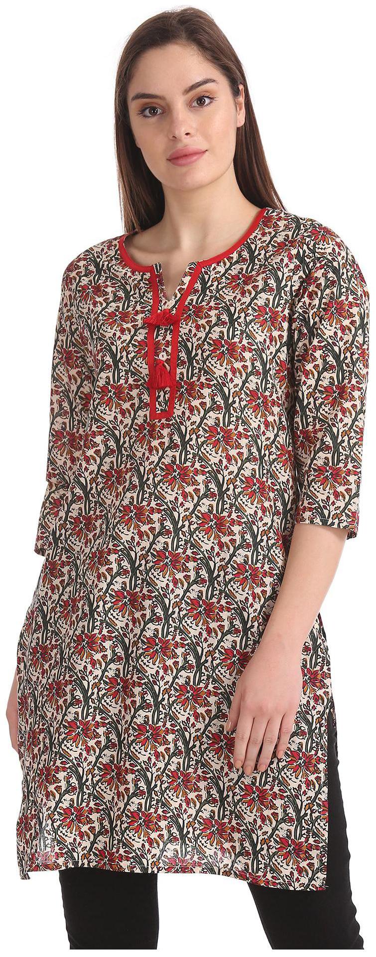 

Karigari Women Beige Printed Straight Kurta