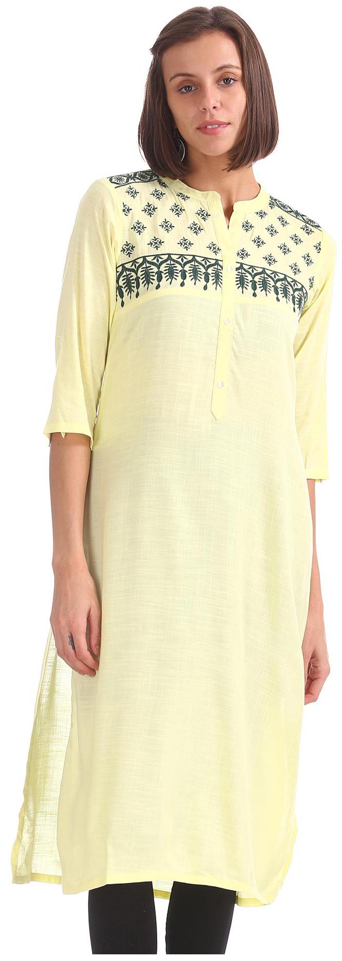 

Karigari Women Yellow Embroidered Straight Kurta