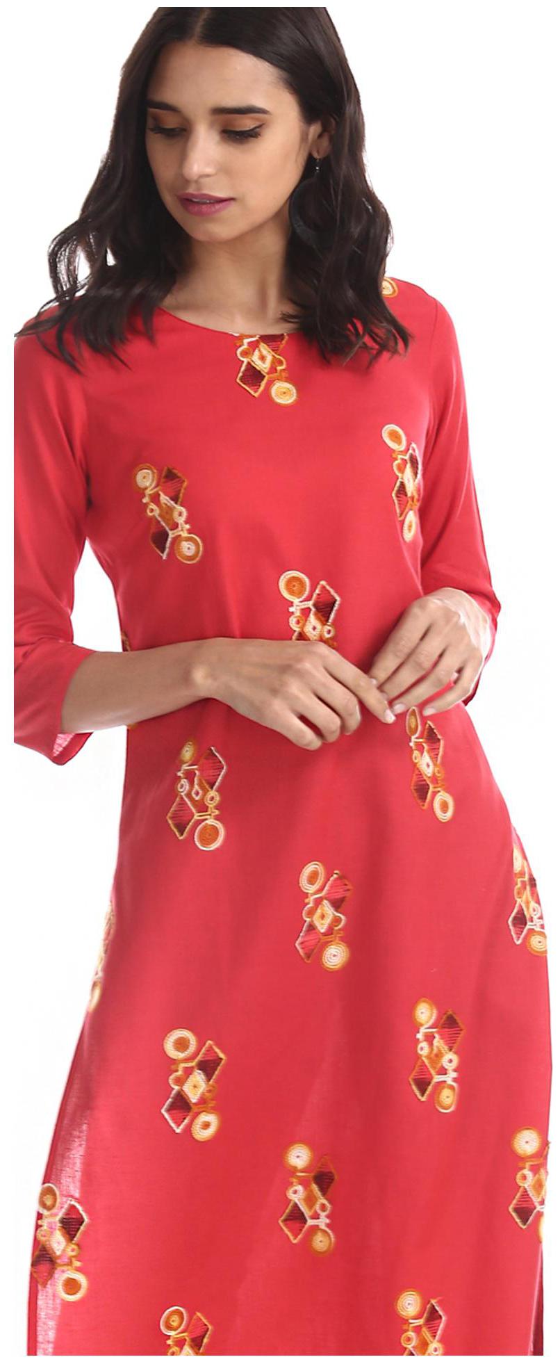 

Karigari Women Red Embroidered Straight Kurta