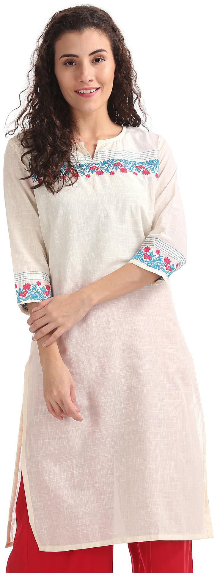 

Karigari Women White Embroidered Straight Kurta