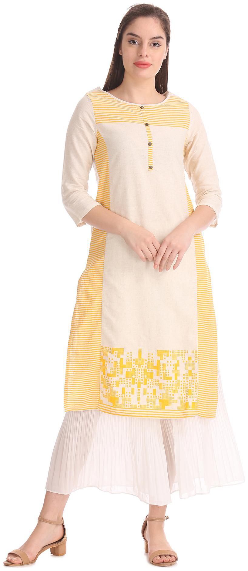 

Karigari Women White Striped Straight Kurta