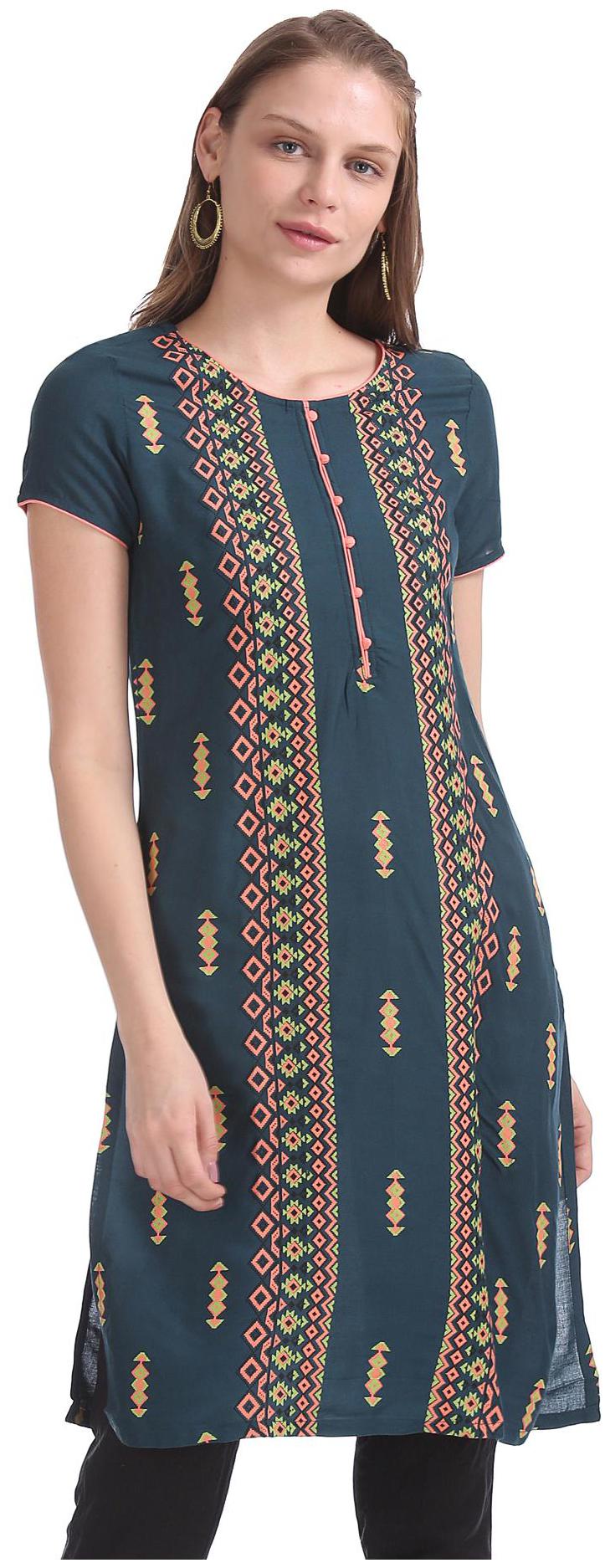 

Karigari Women Green Printed Straight Kurta
