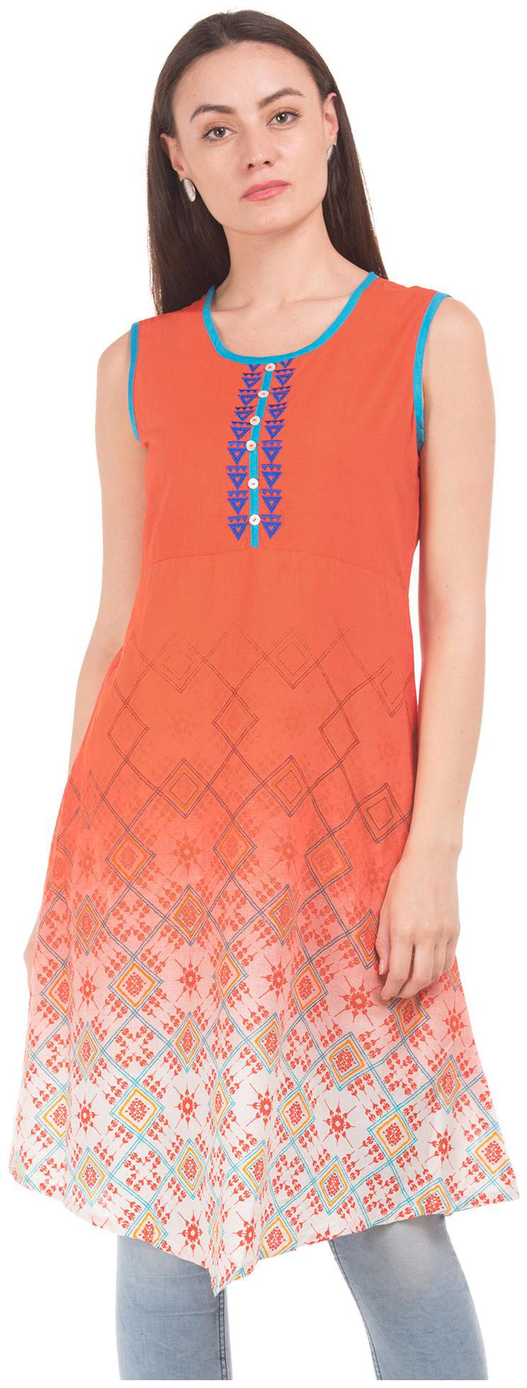 

Karigari Women Orange Printed Straight Kurta
