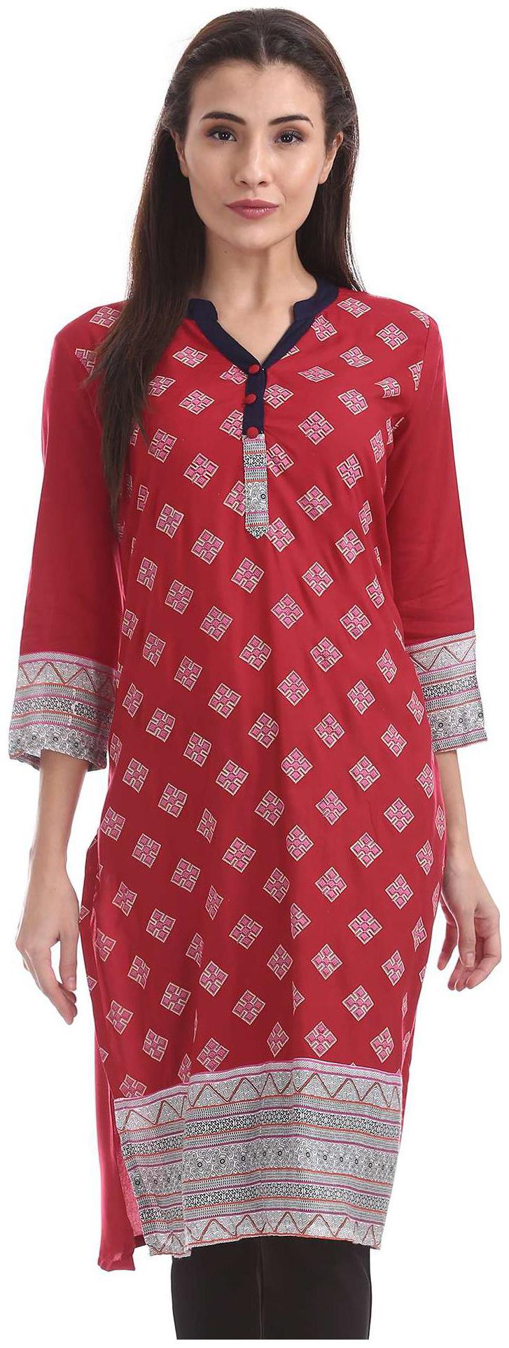 

Karigari Women Pink Printed Straight Kurta